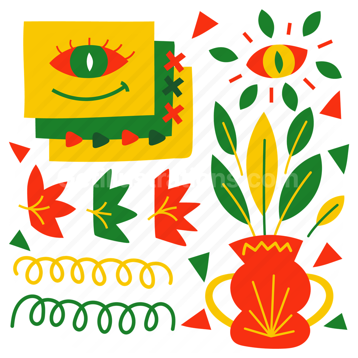 background, decor, decoration, element, shapes, leaf, leaves, vase, pot, eye, eyes